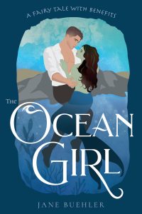 cover of The Ocean Girl showing a man and a mermaid embracing on rocks by the water