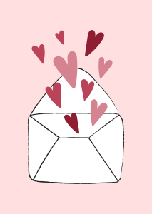 drawing of envelope with hearts coming out of it